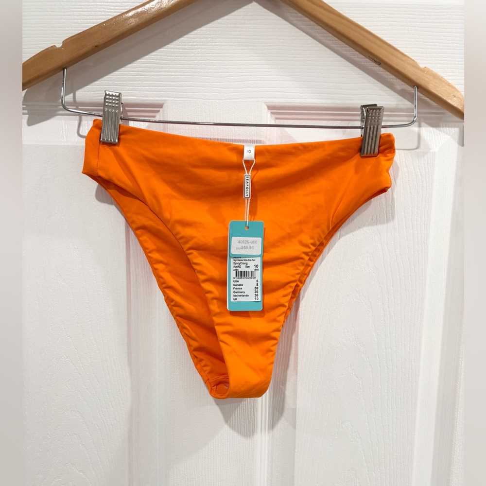 Seafolly high waisted Bikini Bottoms in Spicy Orange size 6 NWT‎